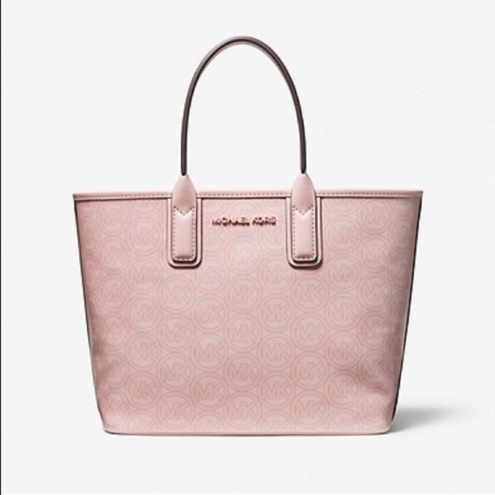 Michael Kors Jodie Small Logo Jacquard Powder Blush Signature Tote Bag​ - Picture 2 of 5